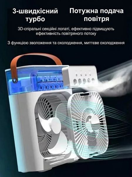 Портативный настольный мини-кондиционер 3 в 1 (вентилятор, охладитель, увлажнитель) с подсветкой и таймером от USB SKU-00295 фото