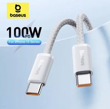 Провід Baseus USB Type-C &ndash; Type-C 100W PD, 1м, швидка зарядка (Білий) SKU-00135 фото