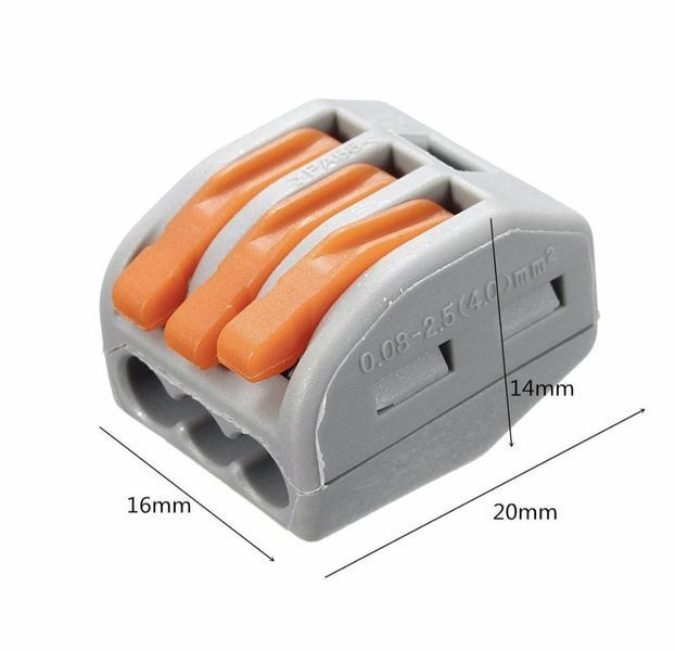 Клеммная колодка PCT-213 самозажимная WAGO. Клеммa быстрого монтажа 3pin. 32 А 250 V. 0,08-2,5 (4,0) мм2 SKU-00372 фото