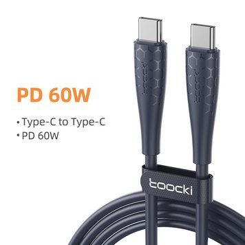 Кабель Toocki USB Type-C &ndash; Type-C 60 Вт PD, 2 м, синій SKU-00411 фото
