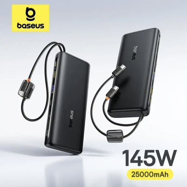 Павербанк Baseus Enerfill FC41 145W 25000mAh Black вбудовані 2х кабелі type-c SKU-00063 фото