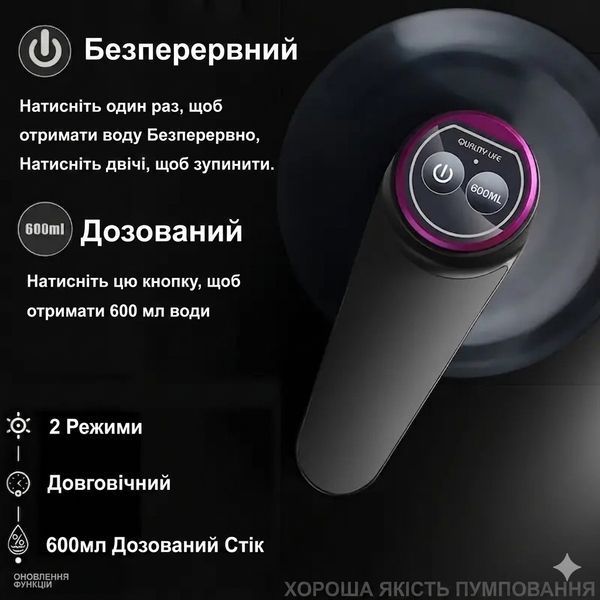 Електрична помпа для води автоматична (диспенсер на бутель) з дозатором 600 мл та зарядкою Type-C SKU-00216 фото