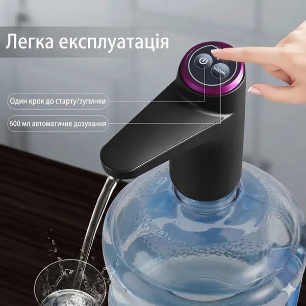Електрична помпа для води автоматична (диспенсер на бутель) з дозатором 600 мл та зарядкою Type-C SKU-00216 фото