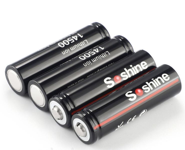 Аккумулятор 14500/AA литий-ионный (Li-Ion) Soshine 14500-3.7-900 Button Top, 900mAh, 1.8A, 4.2/3.7/2.8V, Black SKU-00276 фото