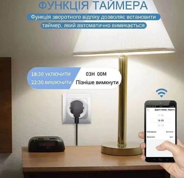 WIFI Смарт розетка Tuya Smart 20А з лічильником електроенергії (Білий) SKU-00075 фото