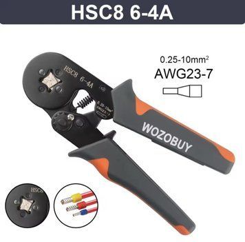Кримпер для обтиску гільзових наконечників HSC8 6-4A (0.25-10 мм&sup2;, 23-7 AWG) з ергономічною ручкою SKU-00199 фото