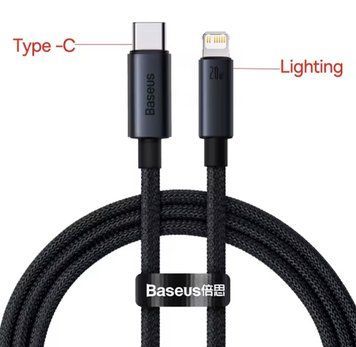Кабель Baseus Type-C to Lightning (20W, PD Quick Charger, 1м) текстильний шнур для швидкої зарядки iPhone / iPad SKU-00016 фото