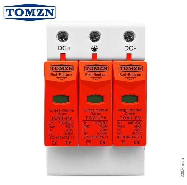 Устройство защиты от импульсных перенапряжений (ПЗИП) TOMZN TOV1-PV 3P DC 1500V 20kA/40kA SKU-00234 фото