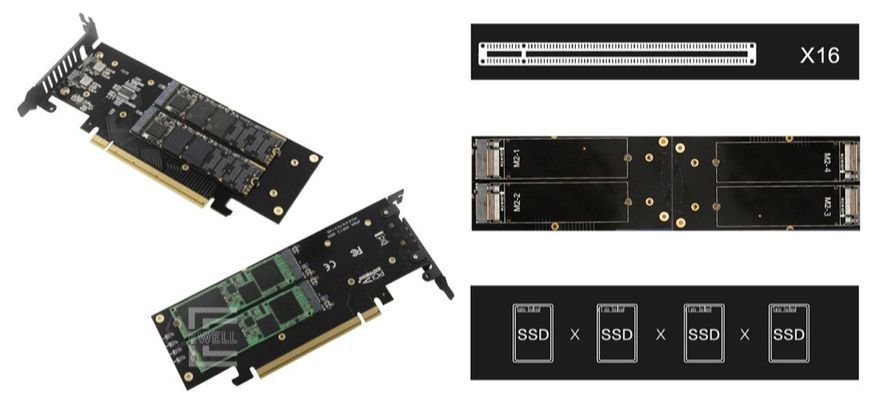 Адаптер Ewell PCI-E 3.0 16х to M. 2 SSD, RAID (EW363) SKU-00281 фото