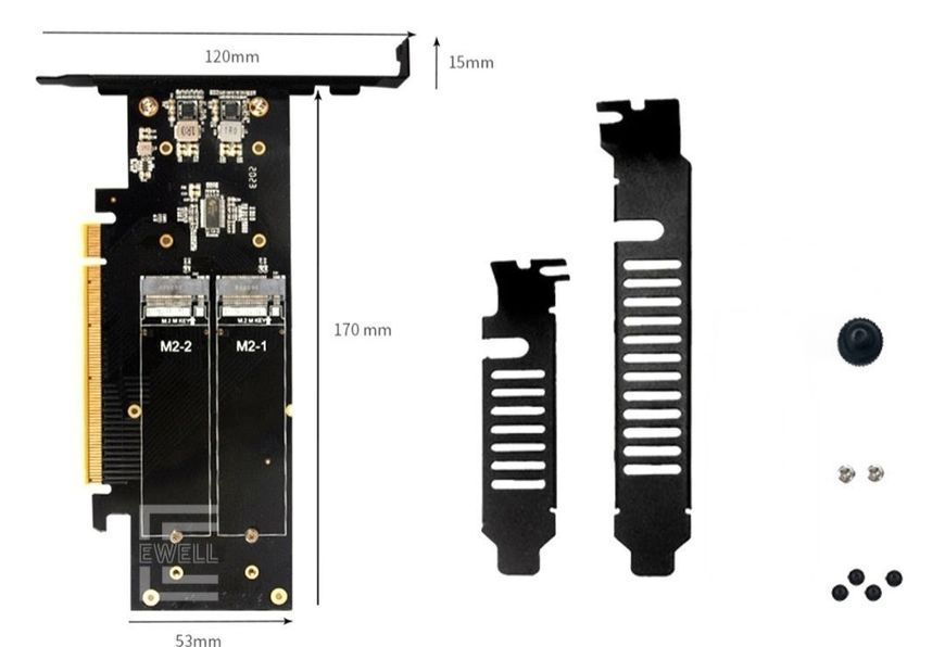Адаптер Ewell PCI-E 3.0 16х to M. 2 SSD, RAID (EW363) SKU-00281 фото